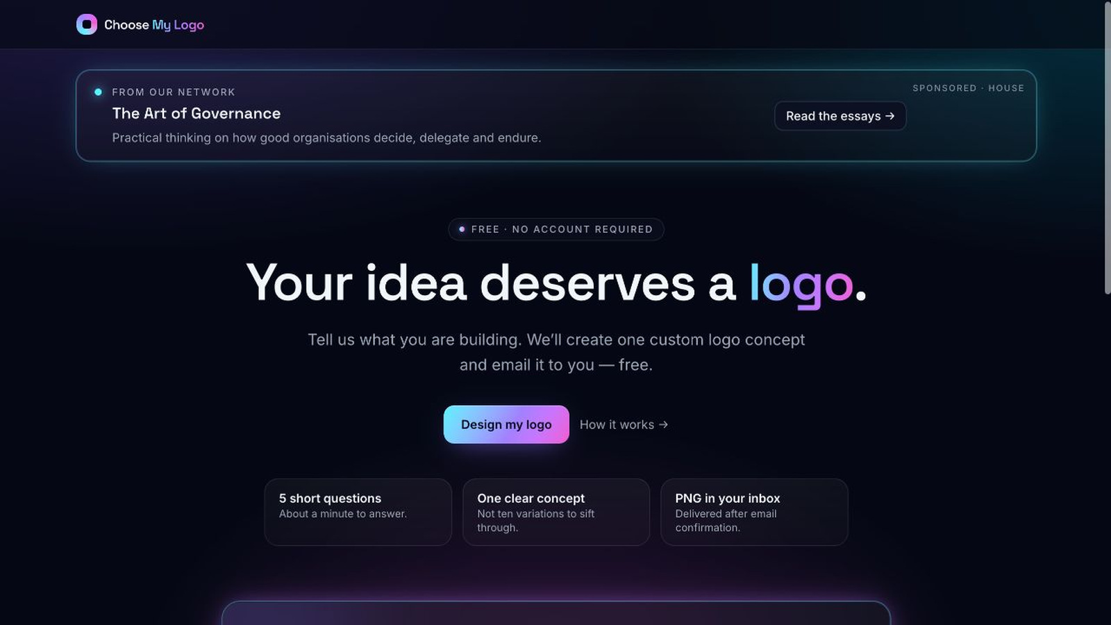 Choose My Logo landing page screenshot